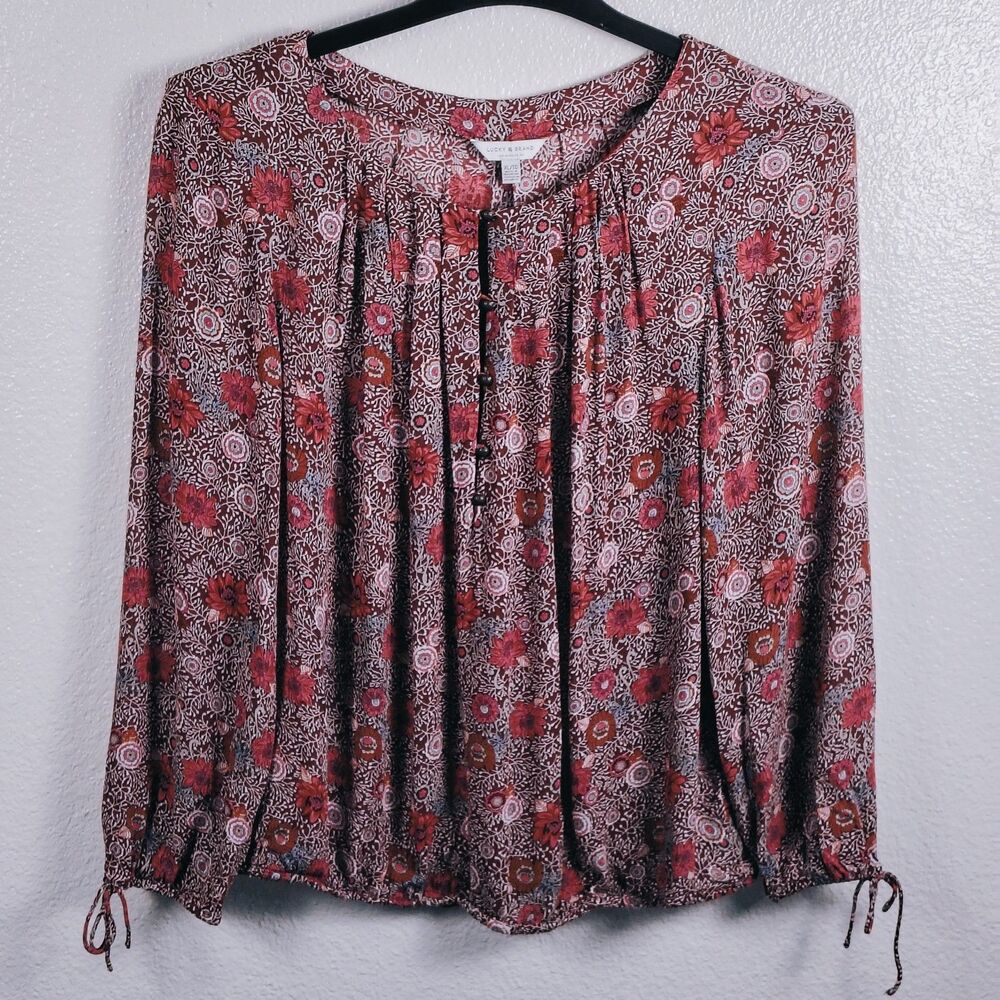 Lucky Brand Los Angeles Women's Purple/Burgundy Floral Long Sleeve Blouse Sizexl